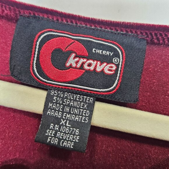 Krave Cherry Red Velvet Floral Embroidered Long Sleeve Tunic XL Vintage 90s Vamp - Picture 3 of 11